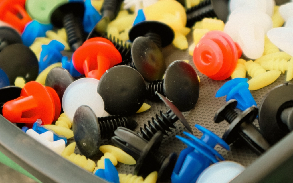 Tray of automotive fastener clips, and bolts in Poughkeepsie, NY
