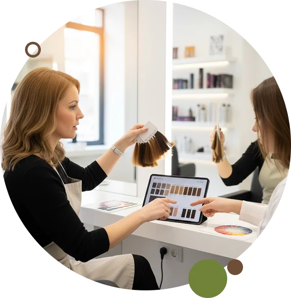 A client reviews the results of their hair highlights in Vero Beach.