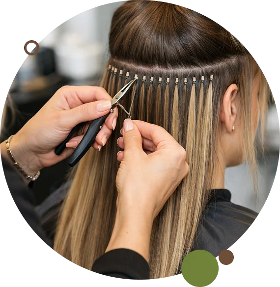 A client smiles with added volume from hair extensions in Vero Beach, FL.