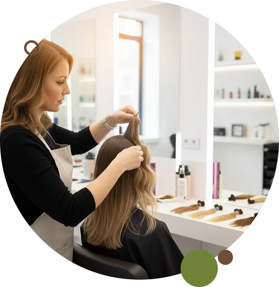 A stylist clips in hair extensions in Vero Beach, FL carefully.