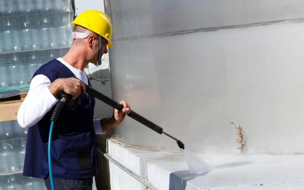 A facility team delivering professional cleaning solutions in Edmonton inside a large commercial building.