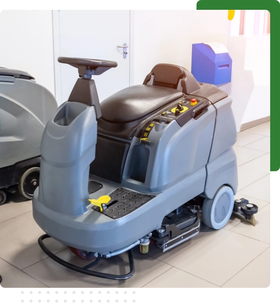 Industrial hallway maintained with modern machines used for cleaning.