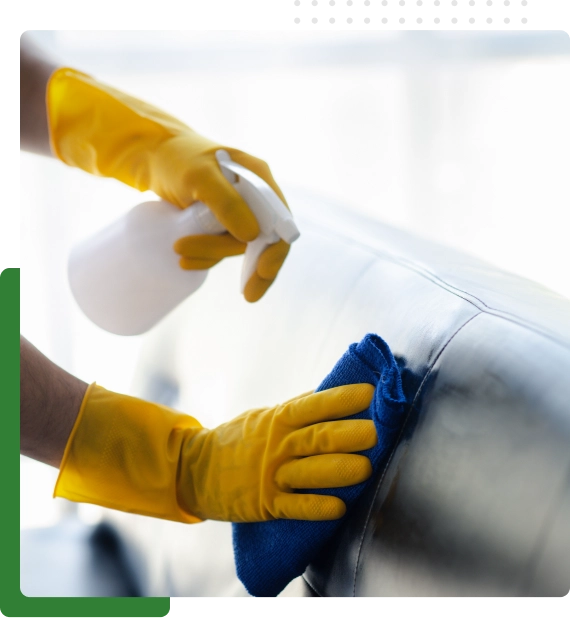 Professional cleaners sanitizing high touch areas in a busy medical clinic.