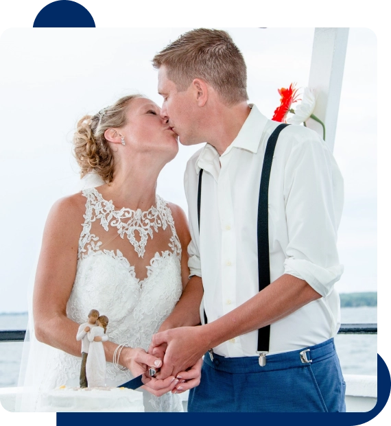 Guests gathering on deck during wedding cruises while enjoying waterfront views across Georgian Bay.
