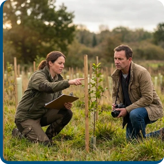 Field expert offering plant consulting services beside wetland shoreline