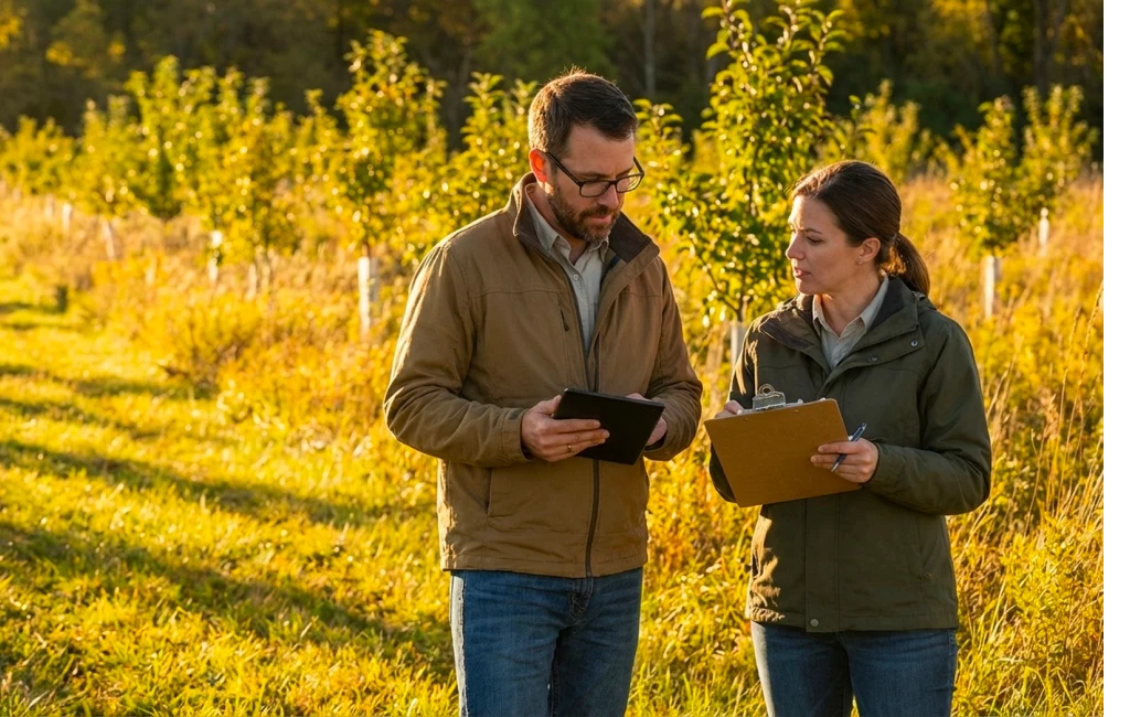 Ecologist providing plant consulting services, during wetland site visit