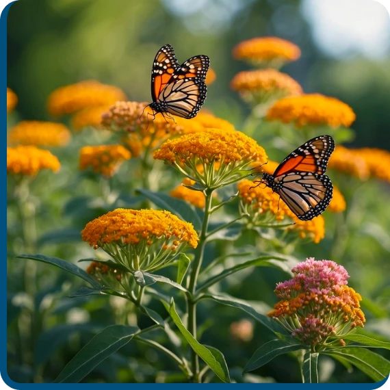 Native flowers blooming in a residential butterfly garden designed for pollinators.
