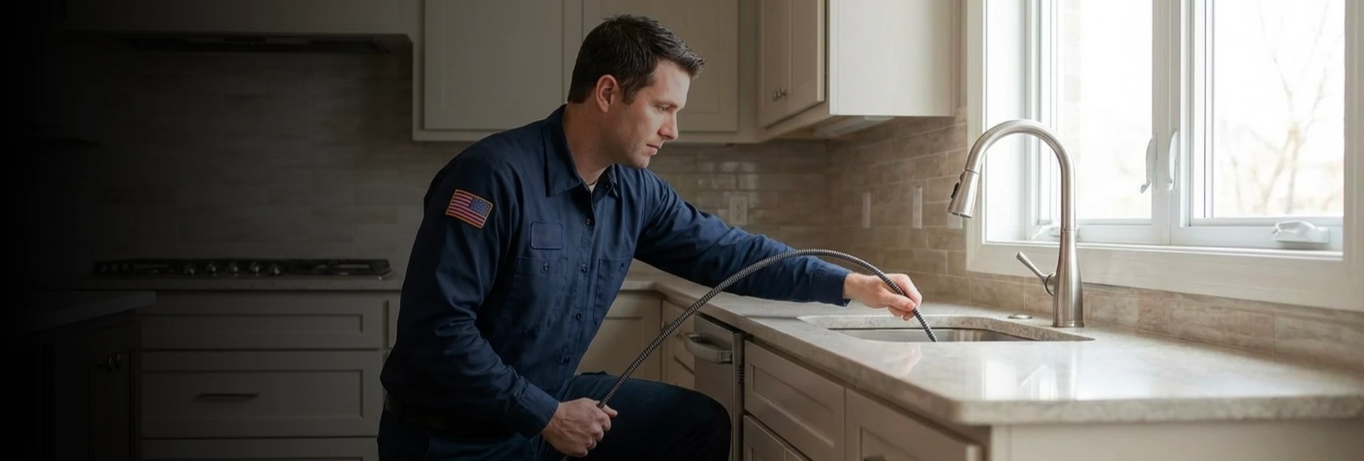 A plumber inspecting plumbing services connections in a Windsor Park basement.