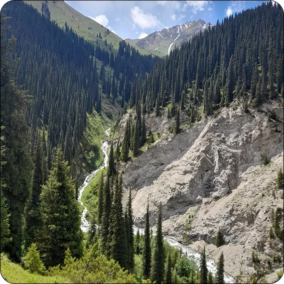 Travelers enjoying scenic Kyrgyzstan tour packages beside alpine lakes