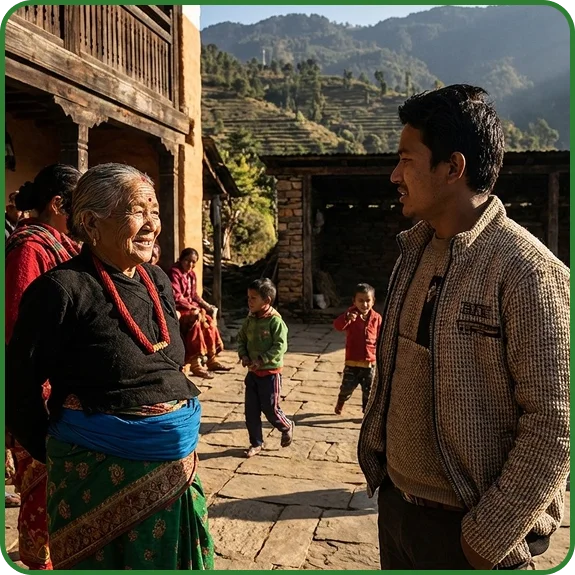 A child smiling with books provided through educational sponsorship in Nepal.