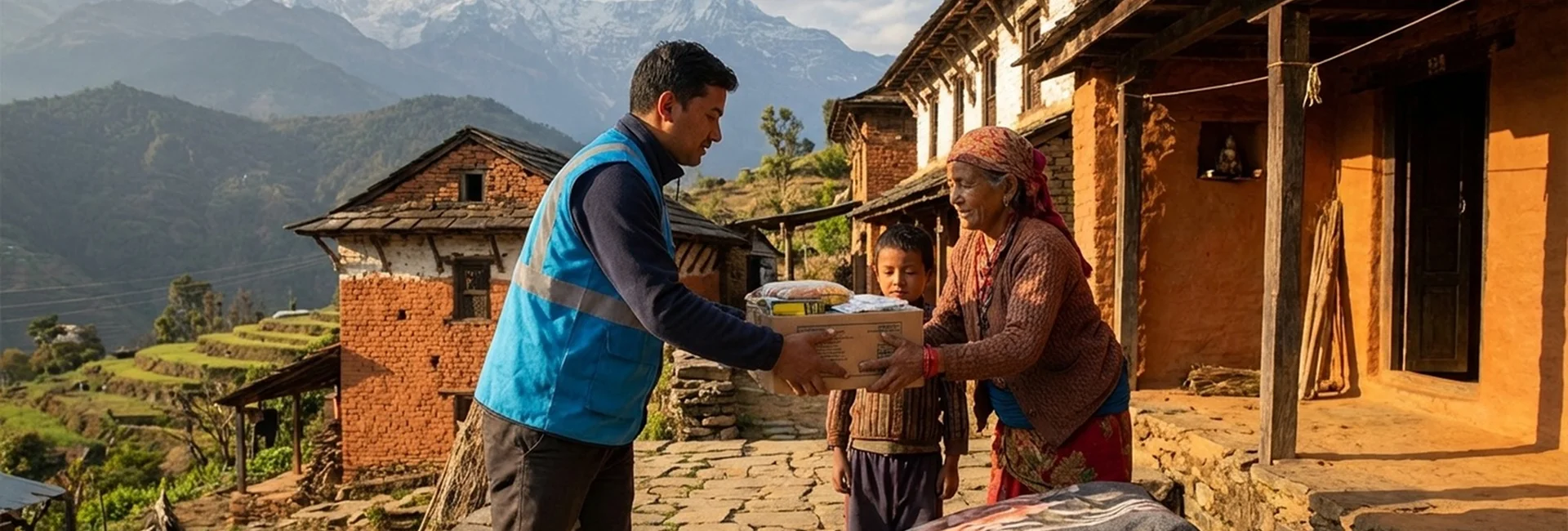 नेपालमा बालबालिका र परिवारलाई सहयोग गर्न अनलाइन योगदान गर्दै एक दाता।