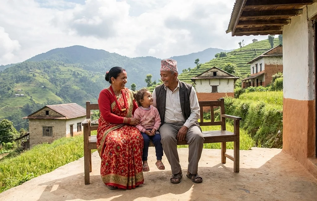 नेपालमा पालनपोषण परिवारले सँगै समय बिताउँदै सम्बन्ध निर्माण गर्दै।