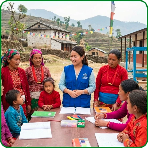 A classroom supported through school sponsorships where students are actively learning in Nepal.
