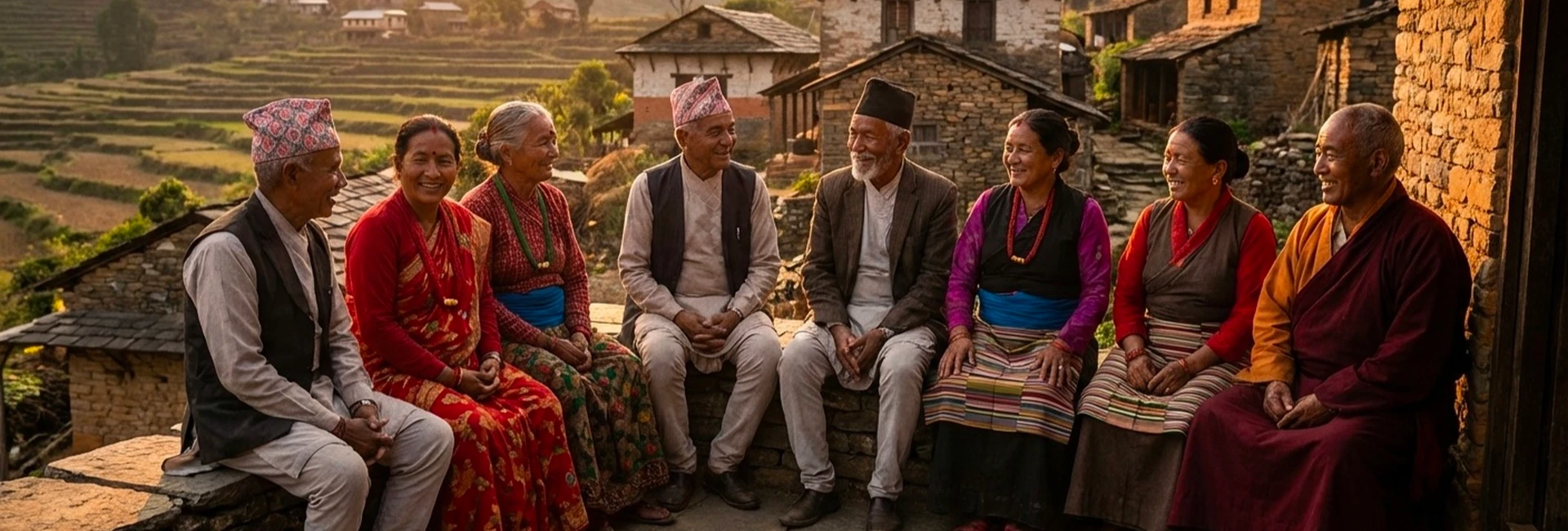 A smiling group of sponsored kids in Nepal attending school together.