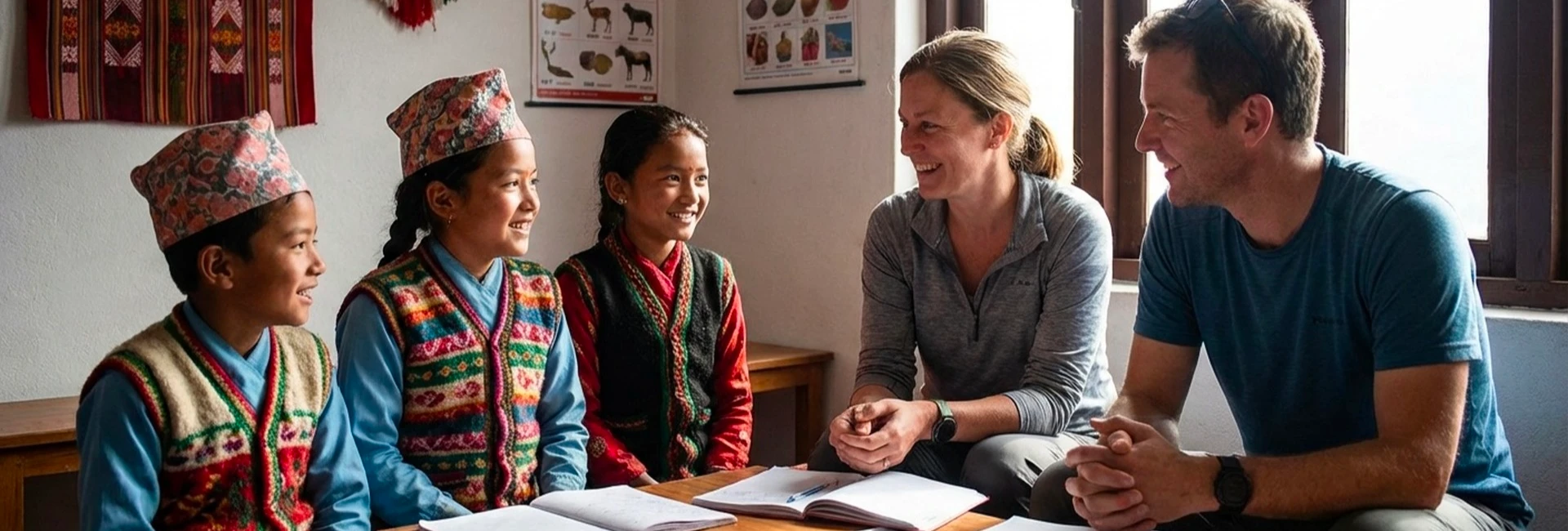 A smiling group of sponsored kids in Nepal attending school together.