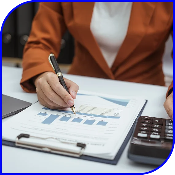 A bookkeeper reviewing transaction records as part of bookkeeping services in a Chicago workspace.