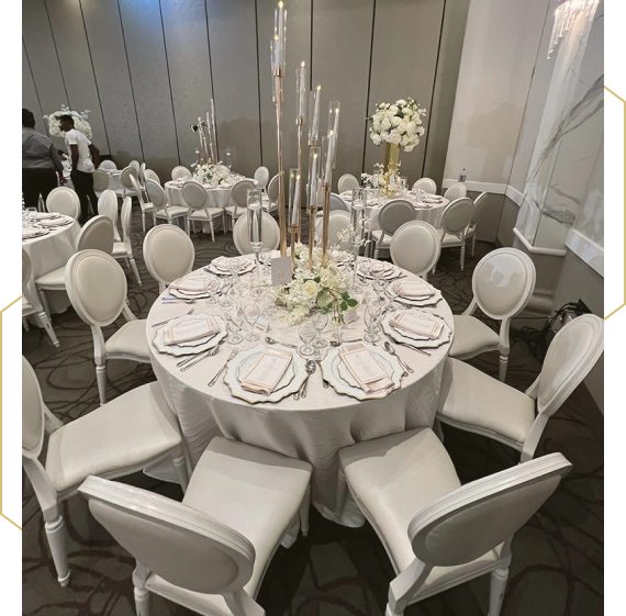 Tablescape featuring decor rental services in Woodbridge with floral accents