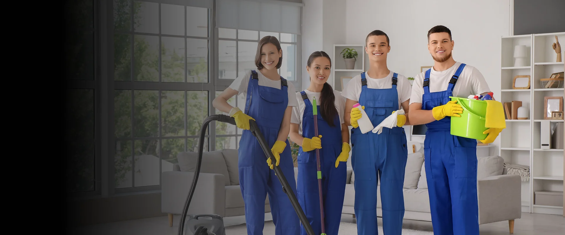 Team performing janitorial services in Atlanta inside a modern office lobby