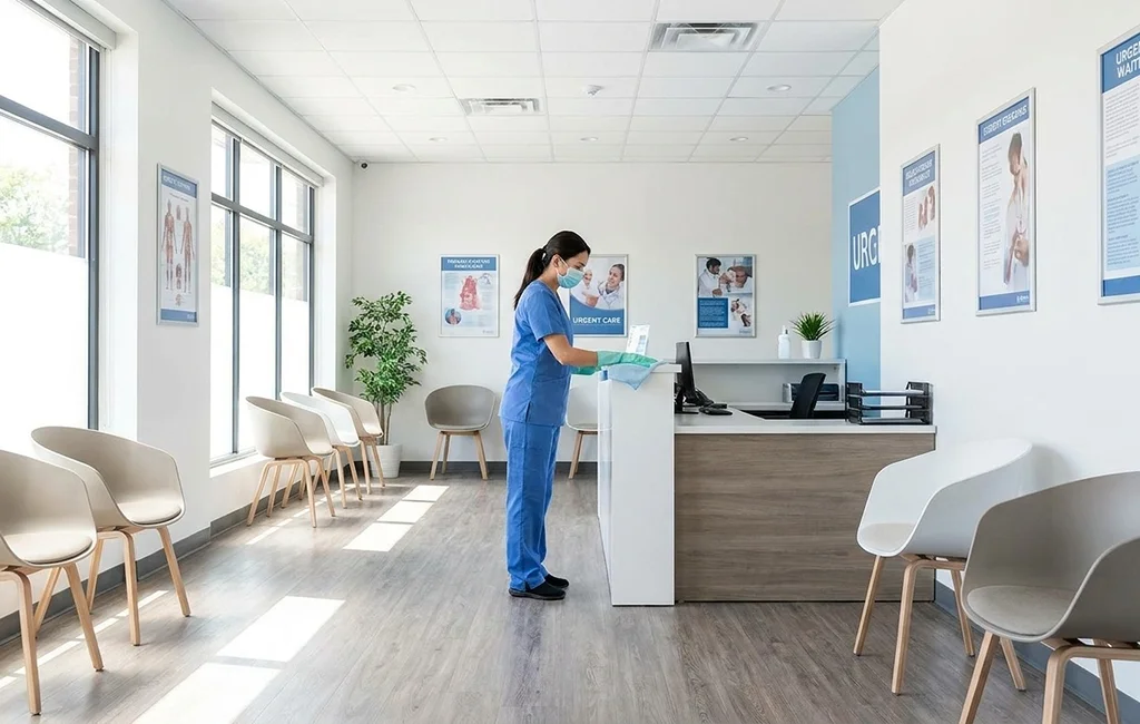 Team delivering commercial janitorial services in Atlanta in a workspace