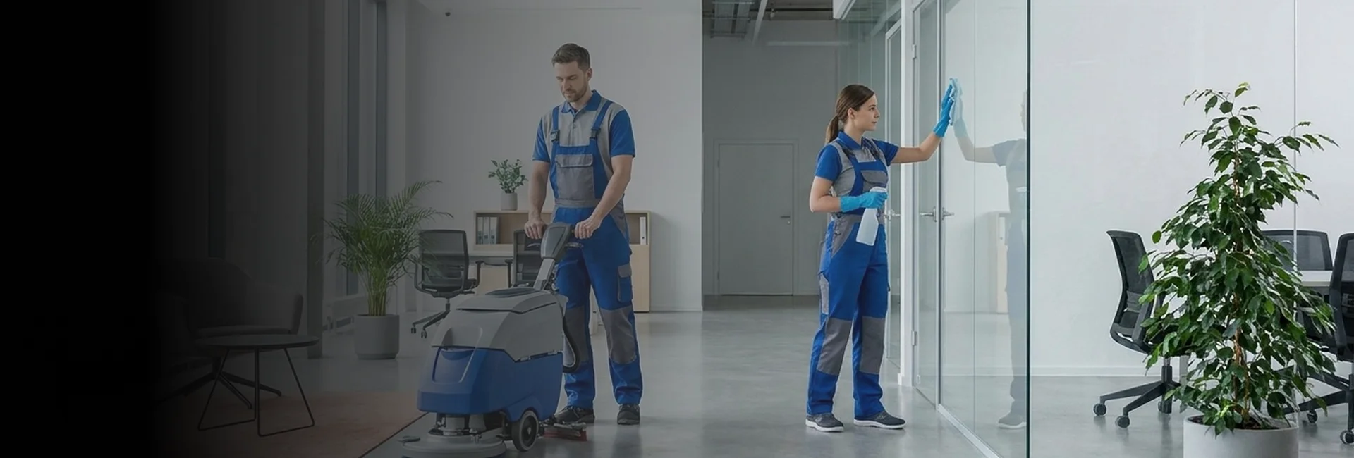 Team providing commercial cleaning services in Atlanta in a modern office