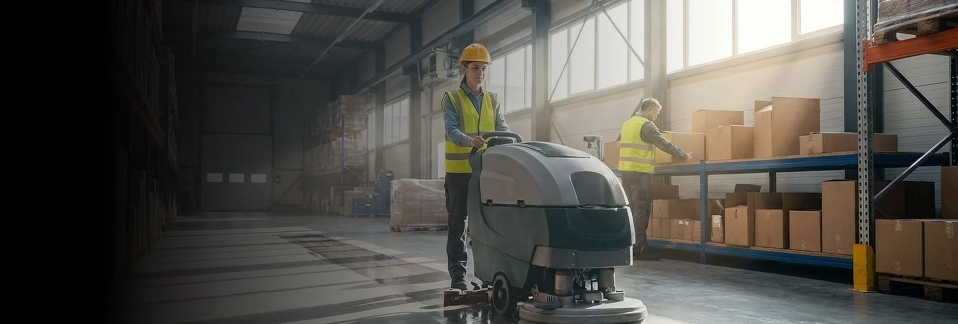 Team providing warehouse cleaning services in Atlanta in a storage facility