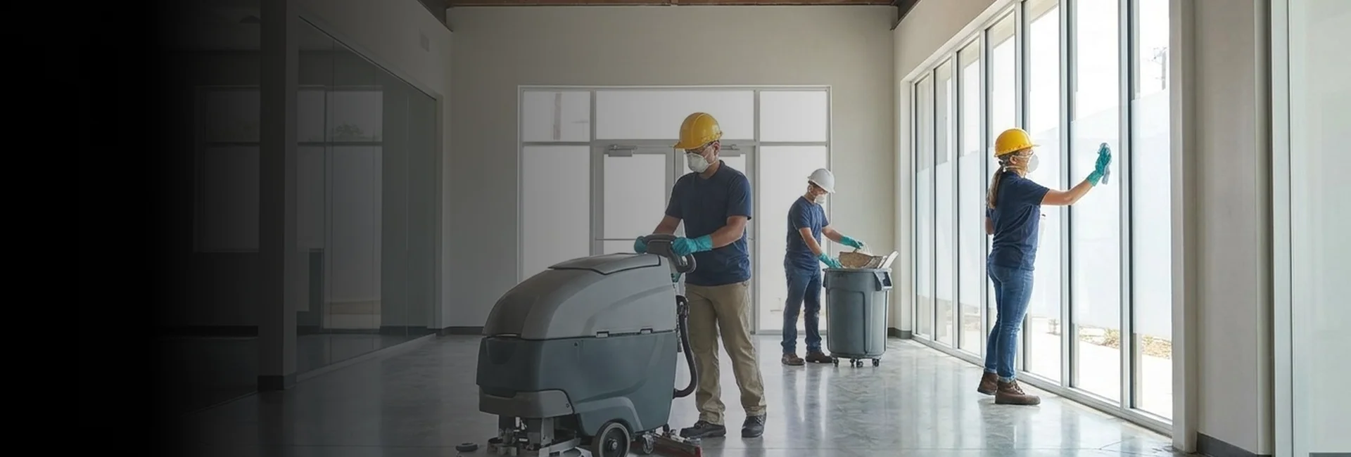 Team performing post construction cleaning in Atlanta in a new office