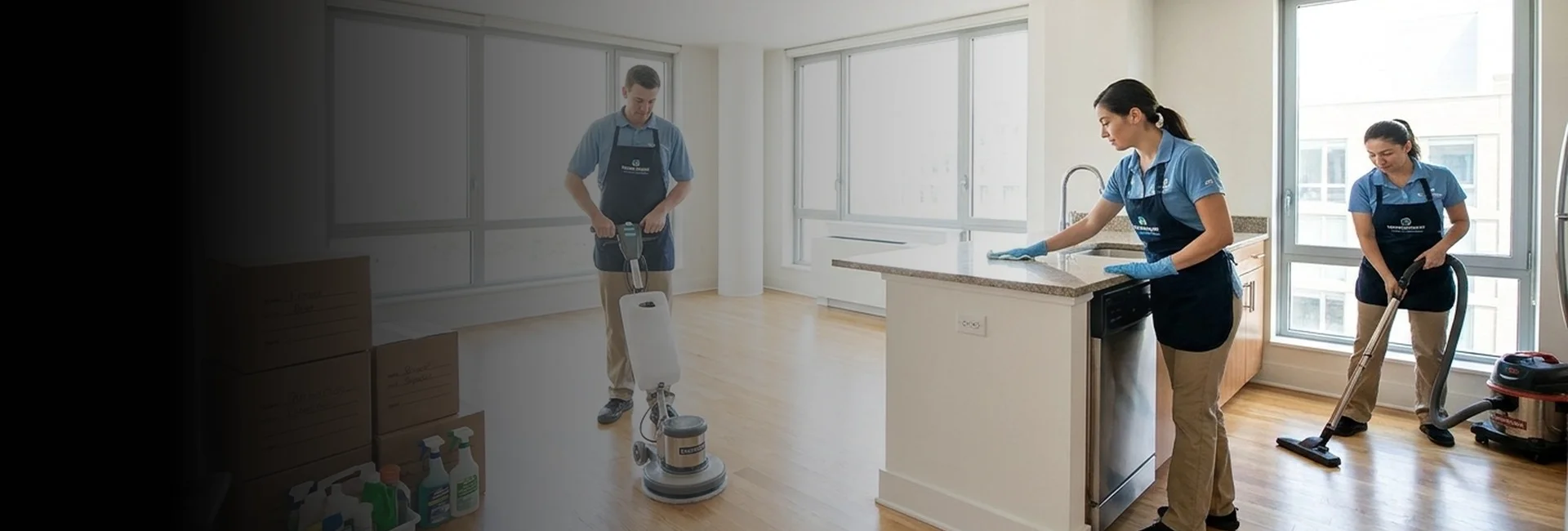Team providing move in cleaning services in Atlanta in an apartment