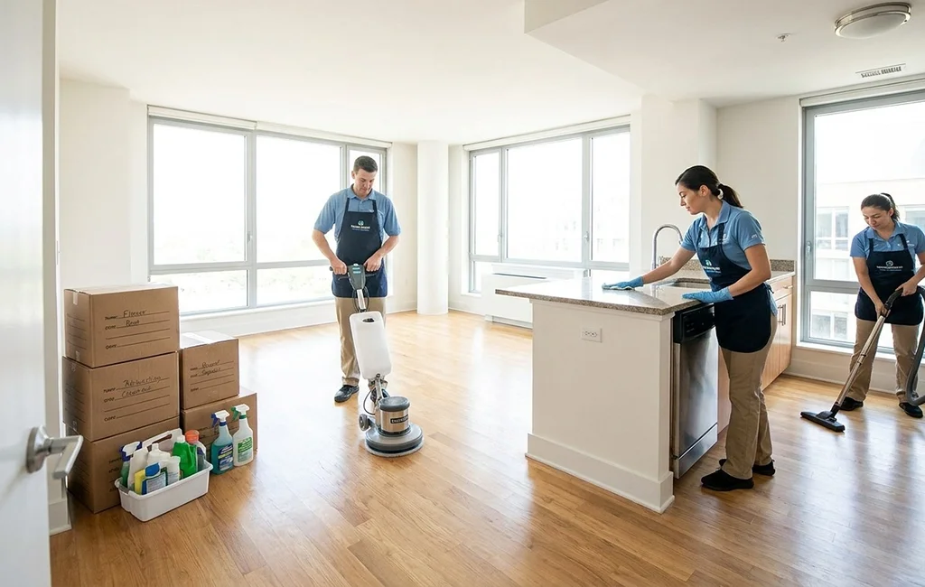 Team providing move in cleaning services in Atlanta in an apartment