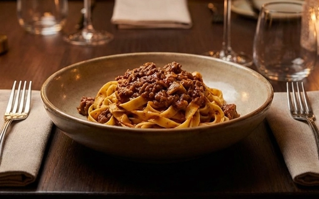 A plate of pasta served fresh at a family restaurant in Lakeland with rich sauce and herbs.