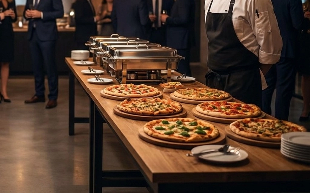 A catering setup with Italian food catering trays arranged for a family event in Lakeland.