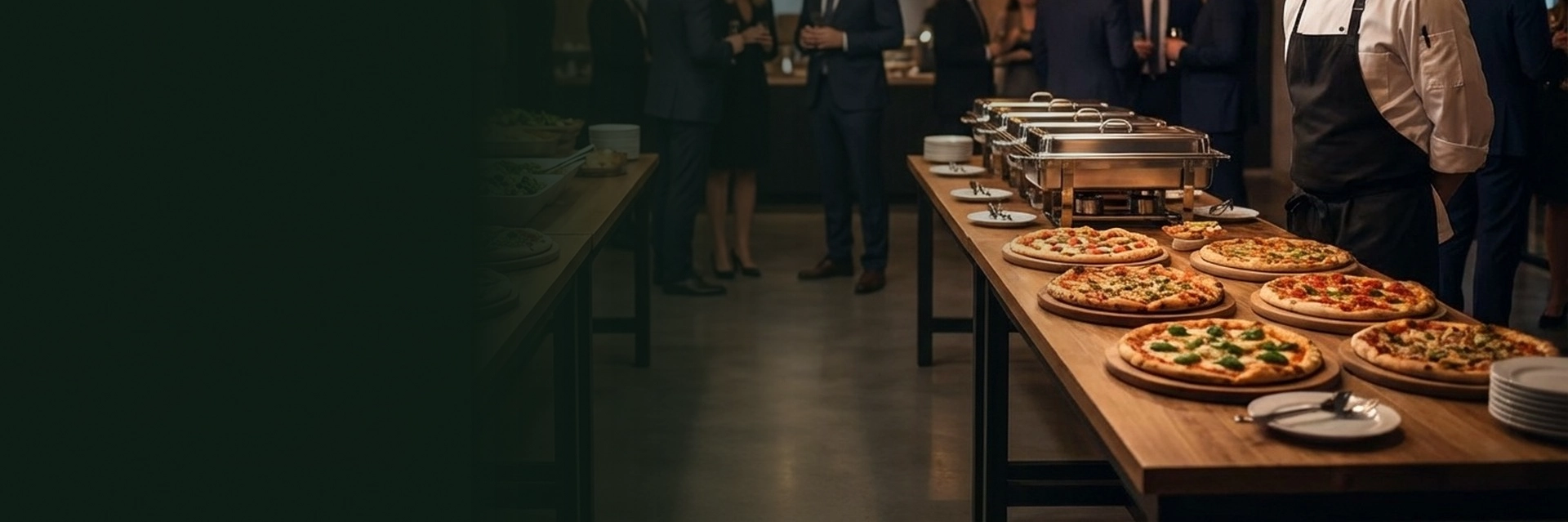 A catering setup with Italian food catering trays arranged for a family event in Lakeland.