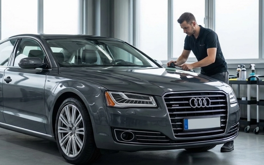 Technician applying vehicle protection solutions to car in Langley, BC