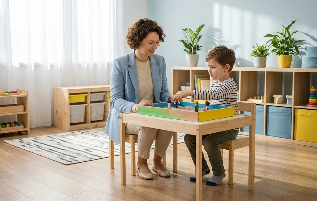 Therapist supporting family during parent and child counseling services across Virginia
