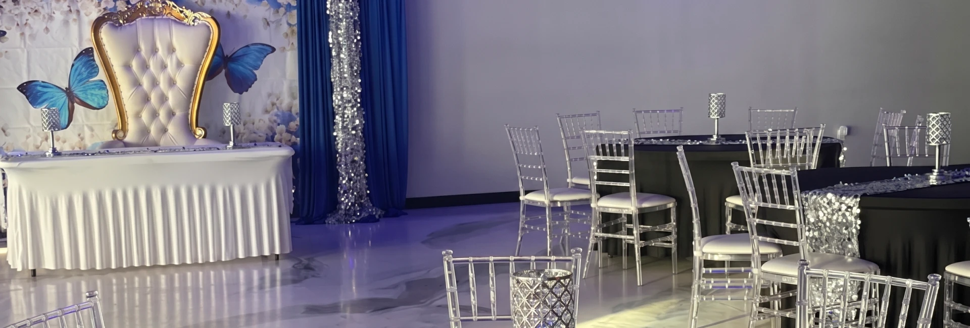 A beautifully designed event center in Aurora, CO prepared for an elegant celebration.