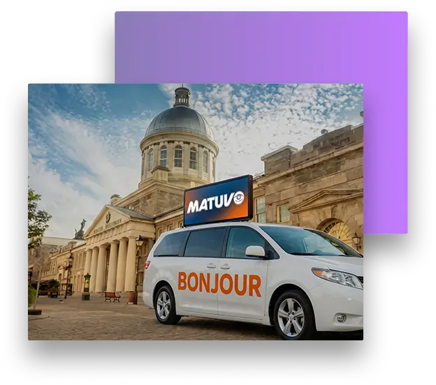  Écran de taxi changeant les pubs pour démontrer flexibilité de campagne à Montréal