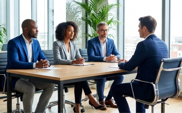 Recruiter reviewing profiles for office staffing services in New Haven