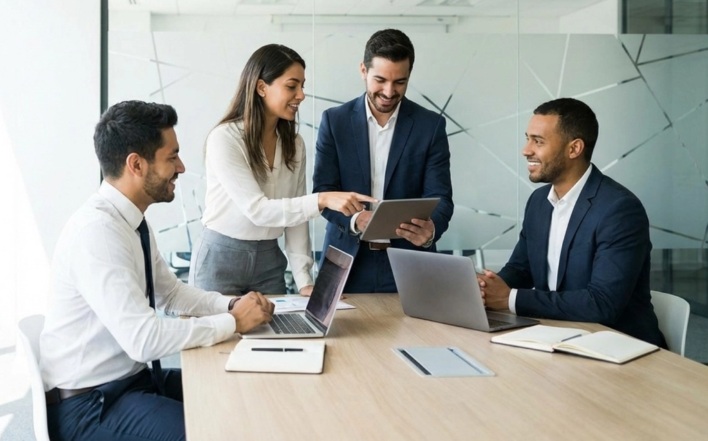 Team meeting at a staffing agency in New Haven office