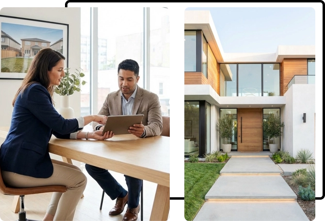 A real estate agent guiding buyers through a property in Brampton, Ontario.
