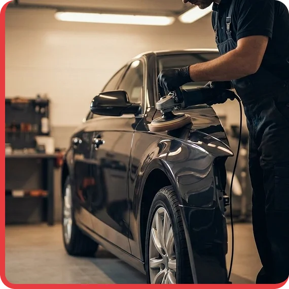 Technician performing auto body repair services in Overland Park