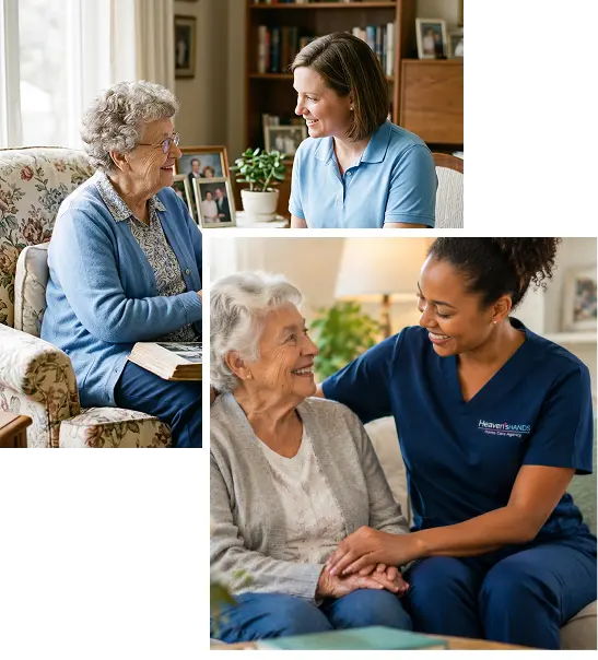 Senior enjoying peaceful support from a trusted caregiver in California.