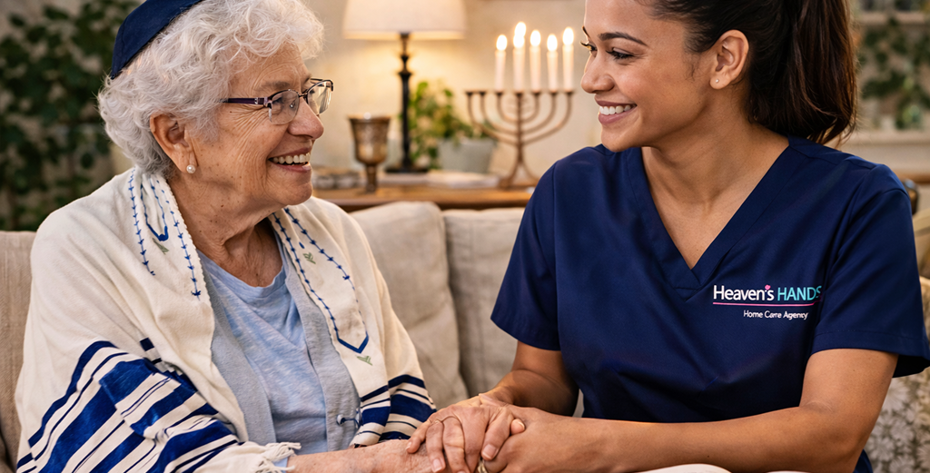Caregiver explaining home care services in California to a family.