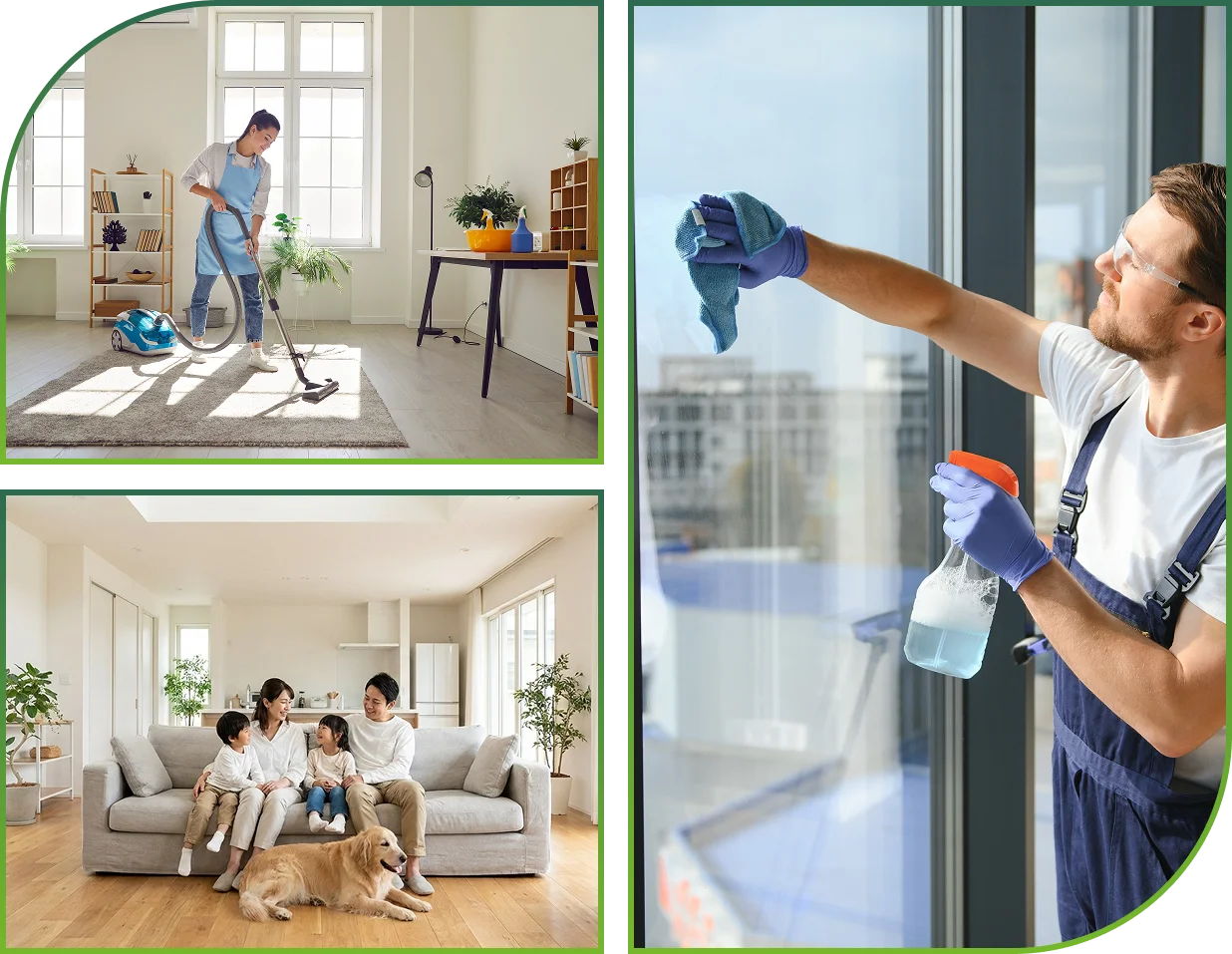 Family enjoying eco-friendly cleaning in Florida inside a bright living room