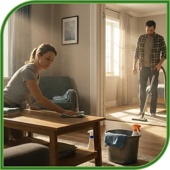  Team delivering commercial cleaning services in West Chase in an office