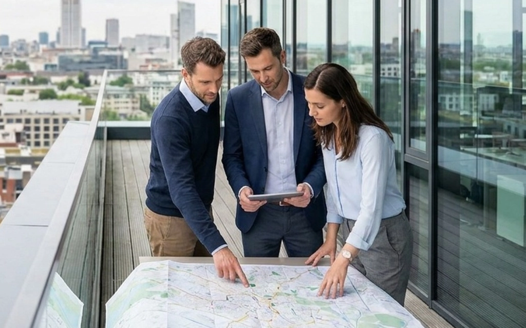Team planning commercial site selection in Cumming