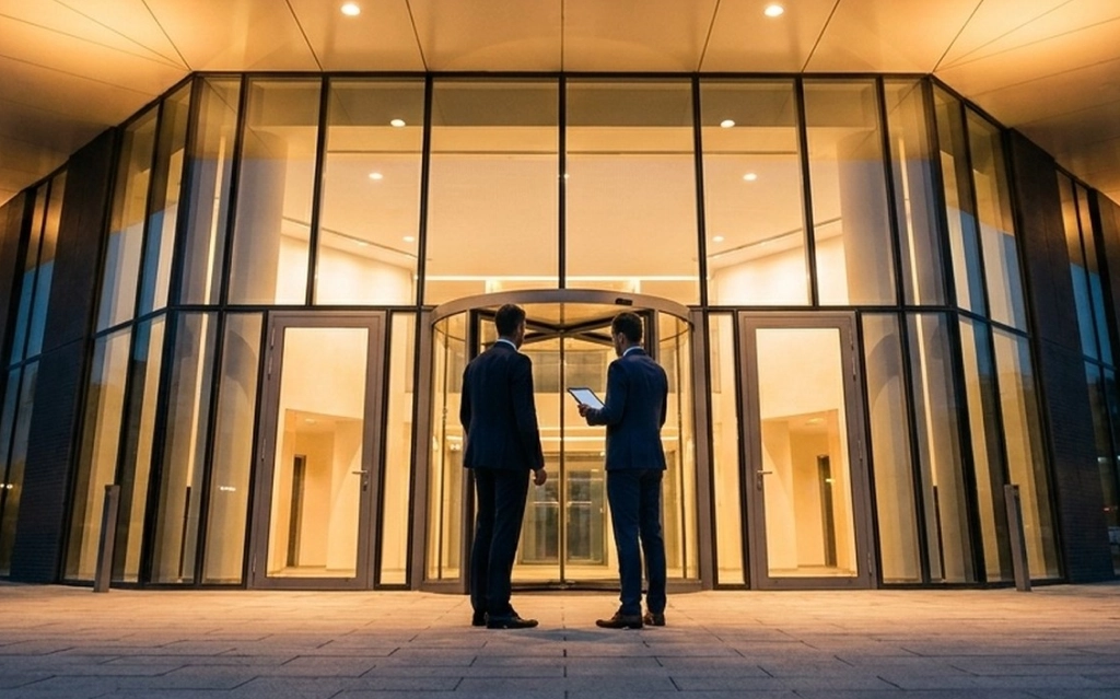 Manager reviewing commercial property management in Cumming operations