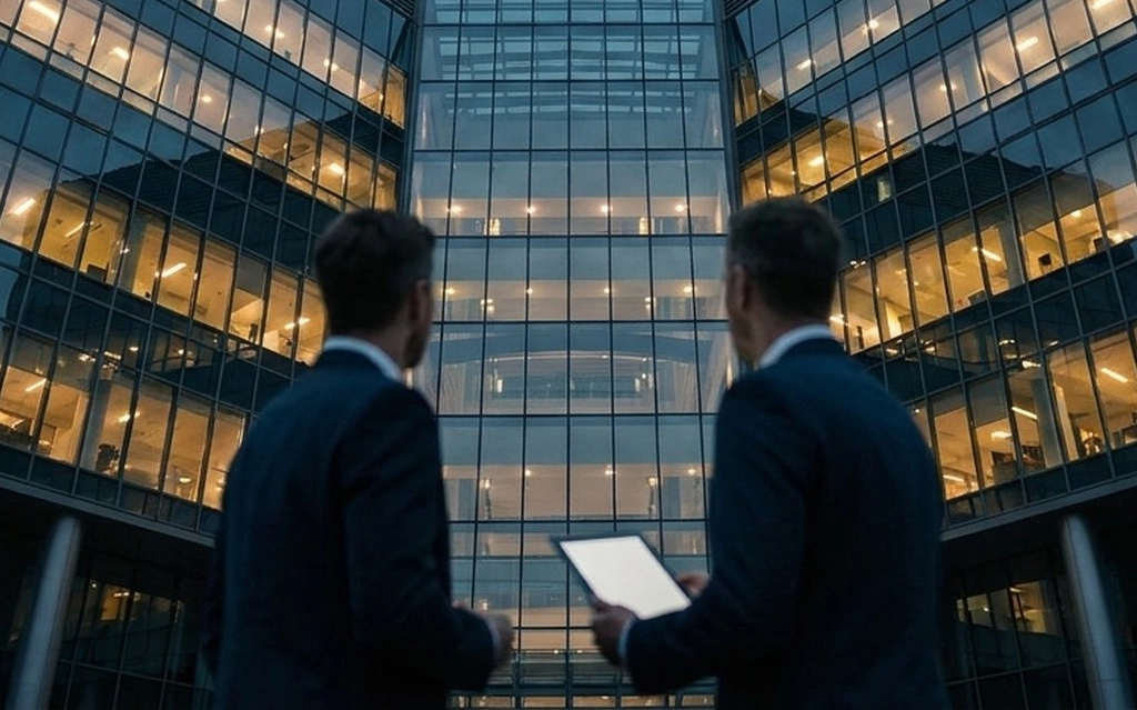 Advisor reviewing commercial property valuation reports in office