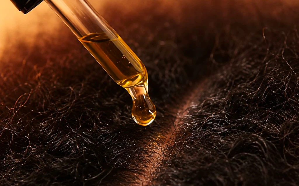 Hair Moisturizing And Nourishing Oils displayed on a clean salon counter.