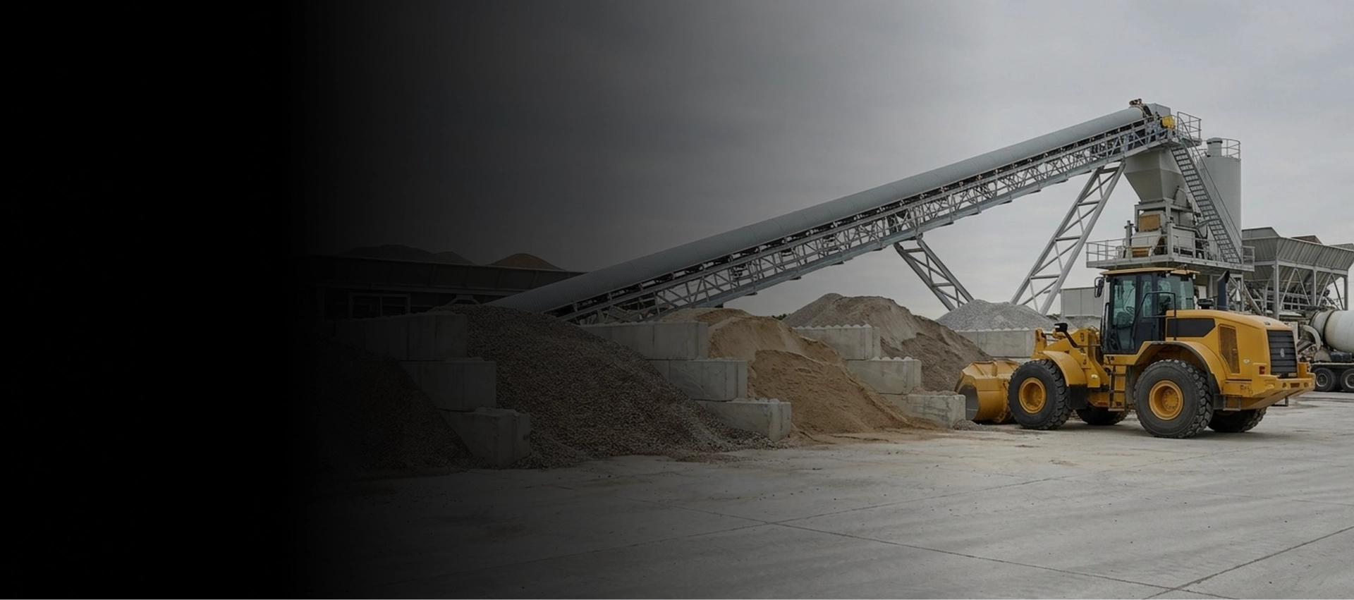 Workers loading materials from a concrete product supplier in Ontario yard