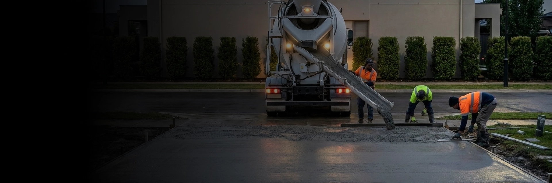 Fresh concrete for driveways being poured at a home in Ontario