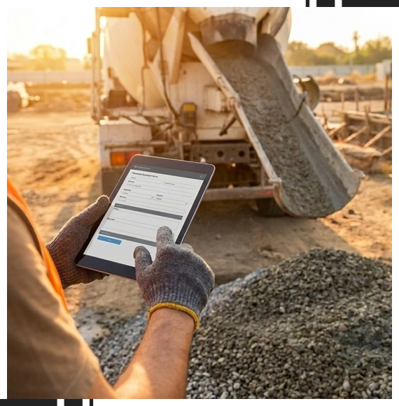 Workers preparing bulk concrete for construction use in Ontario